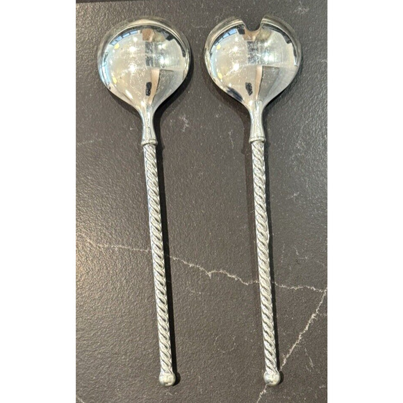EP ZINC Italy Vintage Serving Spoon and Fork Set Salad Twisted Silverplated 9.5" - Picture 2 of 8